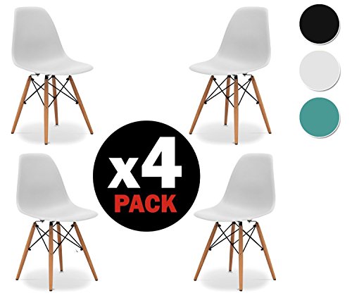 Due-home (Nordik) - Pack 4 sillas tower Blanca, silla réplica eames blanco...