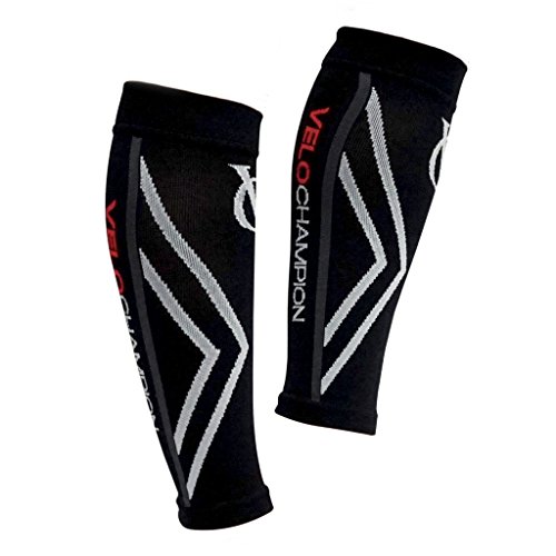 VeloChampion Calentadores de pantorrilla de compresion Negros (Black Large) Compression Calf Sleeves