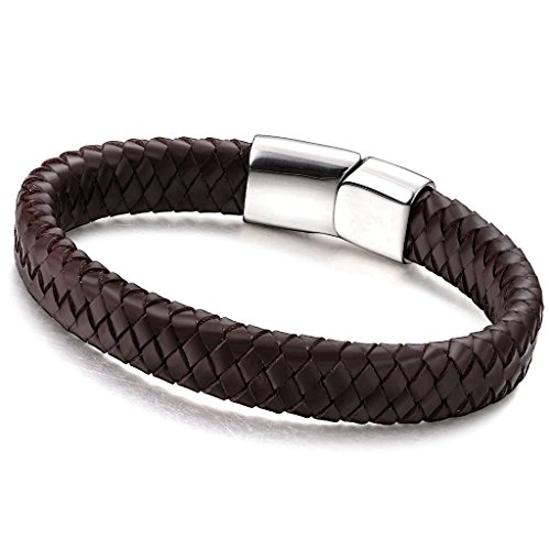 Jstyle Joyería en Cuero Negro y Marrón Pulseras Hombre Cuero Trenzadas
