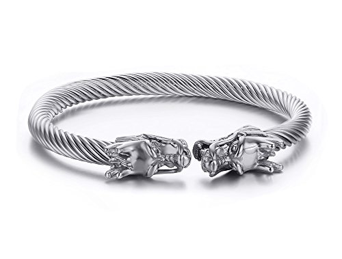 Vnox Hombres de acero inoxidable frente a Dragon Head Wire Viking Brazalete...
