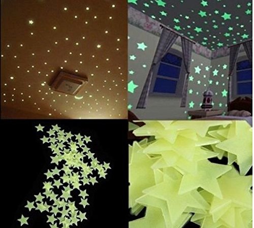 100Pzas Luminoso pegatinas de pared Estrellas Luminosas Pegatina Pared Fluorescente Brilla Oscuridad...