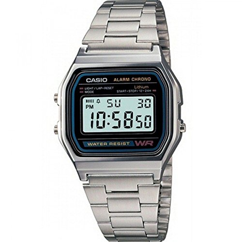 Casio A158WA - Reloj unisexo, correa de acero inoxidable color plateado
