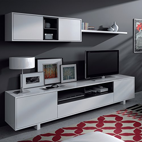 Habitdesign 0T6682BO - Mueble de comedor moderno, color Blanco Brillo y Negro...