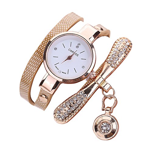 WINWINTOM Las mujeres de cuero del Rhinestone de cuarzo analógico relojes de...